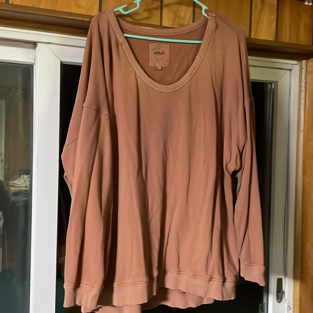 aerie Oversized Scoop Neck Sweatshirt in Dusty Rose